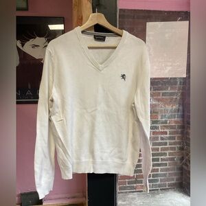 Express Men's White V-Neck Sweater